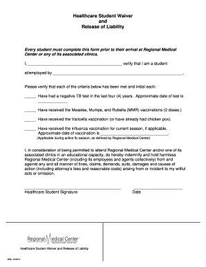 Healthcare Student Waiver and Release of Liability