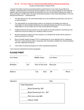 Consent Authorization for Blood Profile
