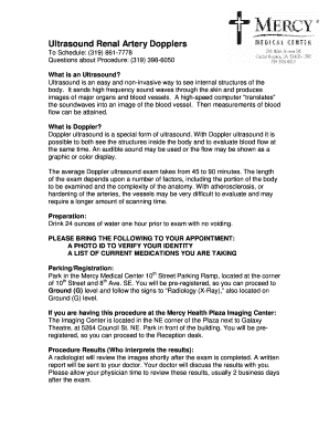 Ultrasound Renal Artery Doppler Appointment Form