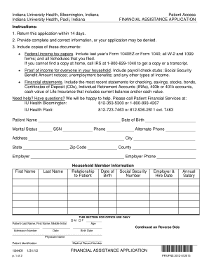 Indiana University Health Financial Assistance Application