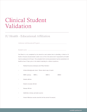 IU Health Clinical Student Validation Form