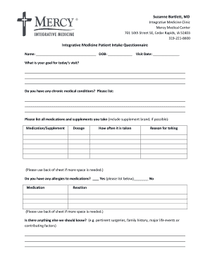 Integrative Medicine Patient Intake Questionnaire