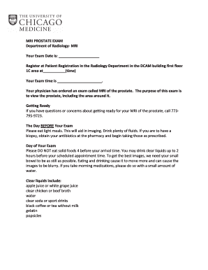 MRI Prostate Exam Instructions