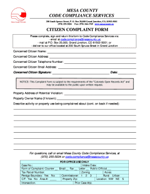Mesa County Citizen Complaint Form