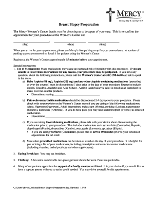 Breast Biopsy Preparation Instructions