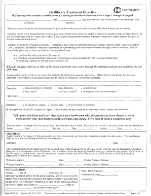 Healthcare Treatment Directive and Durable Power of Attorney