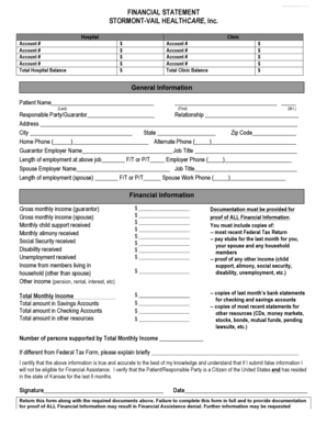 Financial Statement for Healthcare Financial Assistance