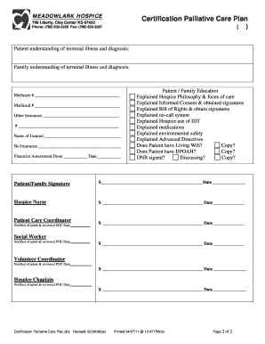 Hospice Certification Palliative Care Plan