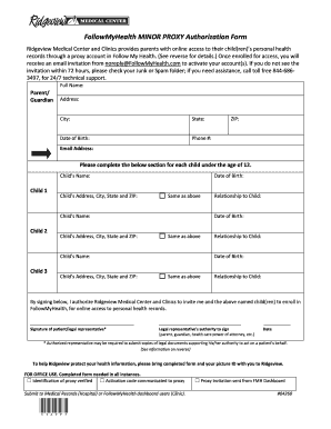 FollowMyHealth Minor Proxy Authorization Form