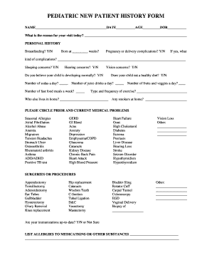 Pediatric New Patient History Form