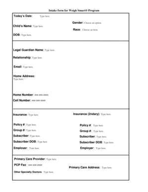 Weigh Smart Program Intake Form