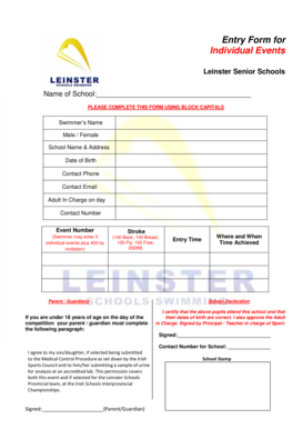 Leinster Senior Schools Individual Events Entry Form