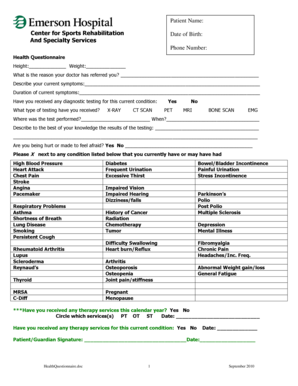 Health Questionnaire for Sports Rehabilitation