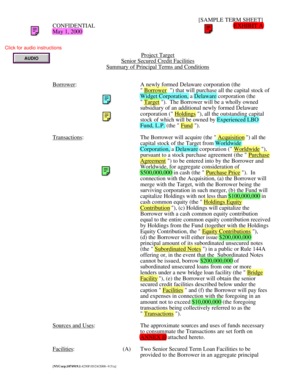 SAMPLE TERM SHEET CONFIDENTIAL EXHIBIT A May 1 b2000b bb