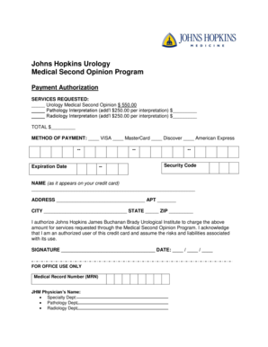 Johns Hopkins Urology Payment Authorization