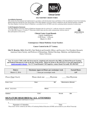 Self-Report Credit Form for Clinical Center Grand Rounds