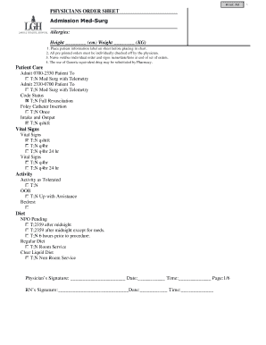 Physicians Order Sheet