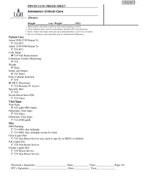 Physicians Order Sheet