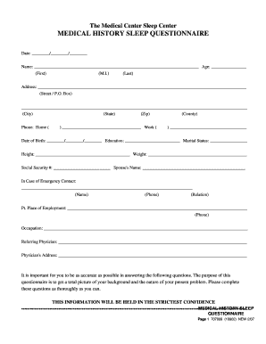 Medical History Sleep Questionnaire