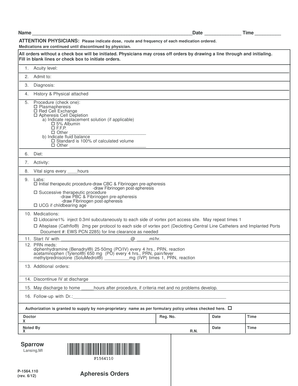 Apheresis Orders Form