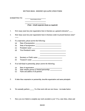 Bidder's Qualification Form