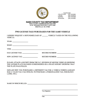 North Carolina Vehicle Tax Refund Request