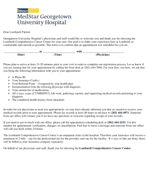 Lombardi Cancer Center New Patient Form