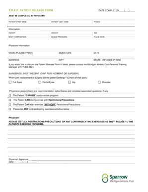 P.R.E.P. Patient Release Form