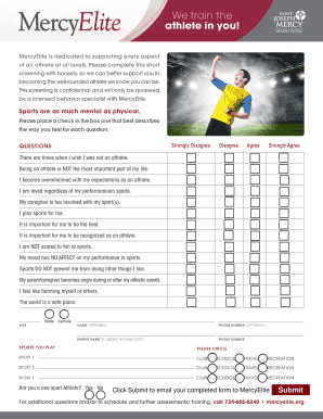 MercyElite Athlete Mental Health Screening Form