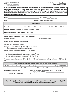 NG Pre-Appointment New Patient Questionnaire Extended