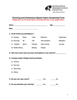 Running and Endurance Sports Injury Screening Form