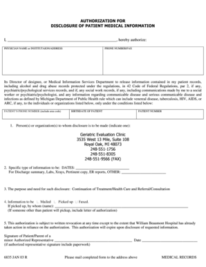 Authorization for Disclosure of Patient Medical Information