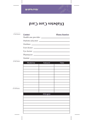 Diabetes Care Card