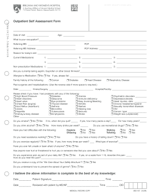 Outpatient Self Assessment Form