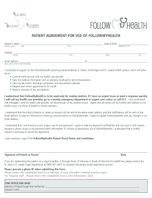 Patient Agreement for FollowMyHealth Portal