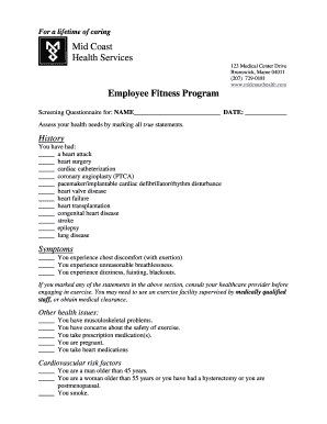 Employee Fitness Program Screening Questionnaire