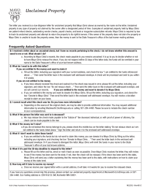 Mayo Clinic Unclaimed Property Letter