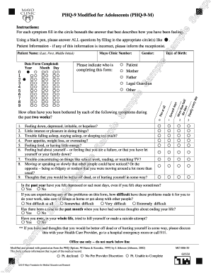 PHQ-9-M Adolescent Depression Screening Form