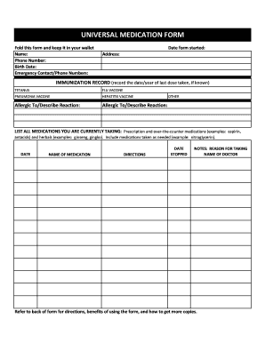 Universal Medication Form