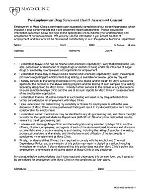 Pre-Employment Drug Screen and Health Assessment Consent
