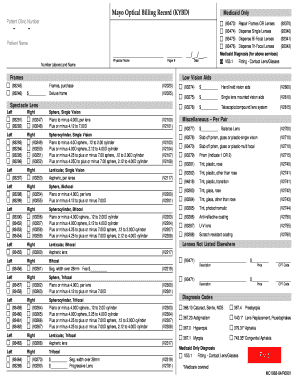 Mayo Optical Billing Record Medicaid Form