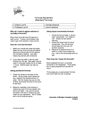 Infant Formula Adjustment Instructions