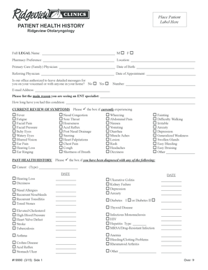 Patient Health History Form