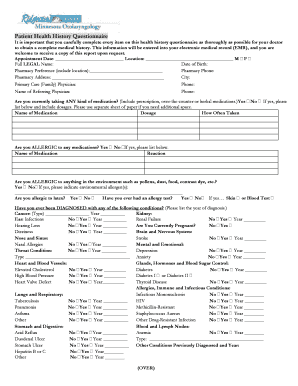 complete health history questionnaire