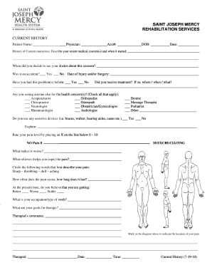 Rehabilitation Services Patient History Form