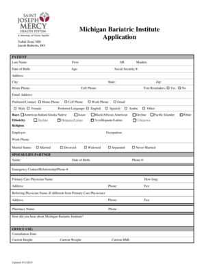 Michigan Bariatric Institute Patient Application