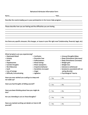 Behavioral Admission Information Form