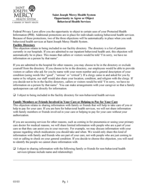 Behavioral Health Privacy Objection Form