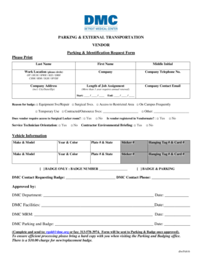 Parking and Identification Request Form