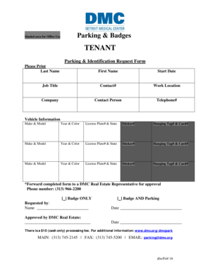 Parking and Identification Request Form